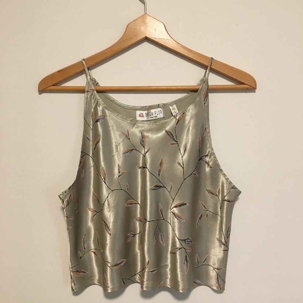 Vintage Floral patterned silk crop tank top